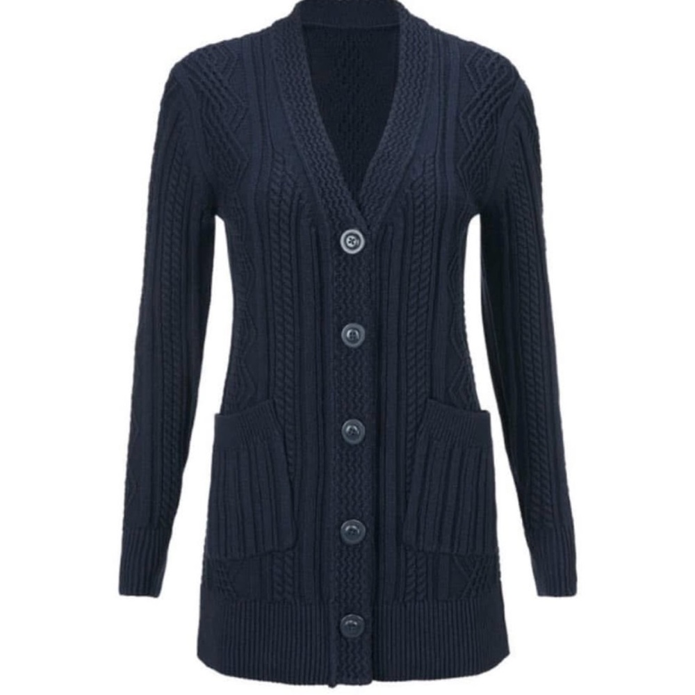CAbi Blue Cardigan Sweater with V-Neck and Ribbed Texture Excellent Used C